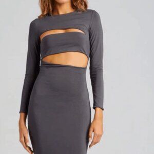 NWT Ser.O.Ya Kepla Cut Out Round Neck Long Sleeve Bodycon Maxi Dress Gray M
